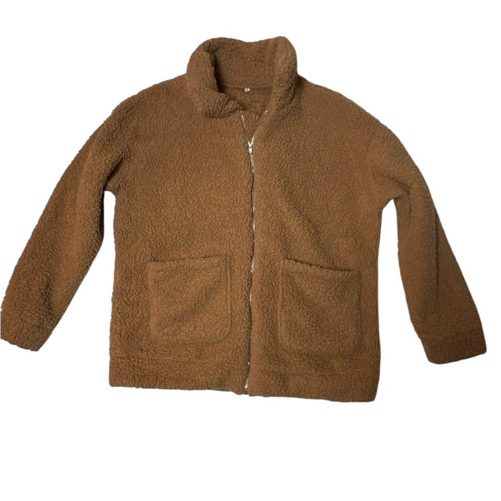 Cozy Brown Sherpa Zip-Up Jacket – Size M‎